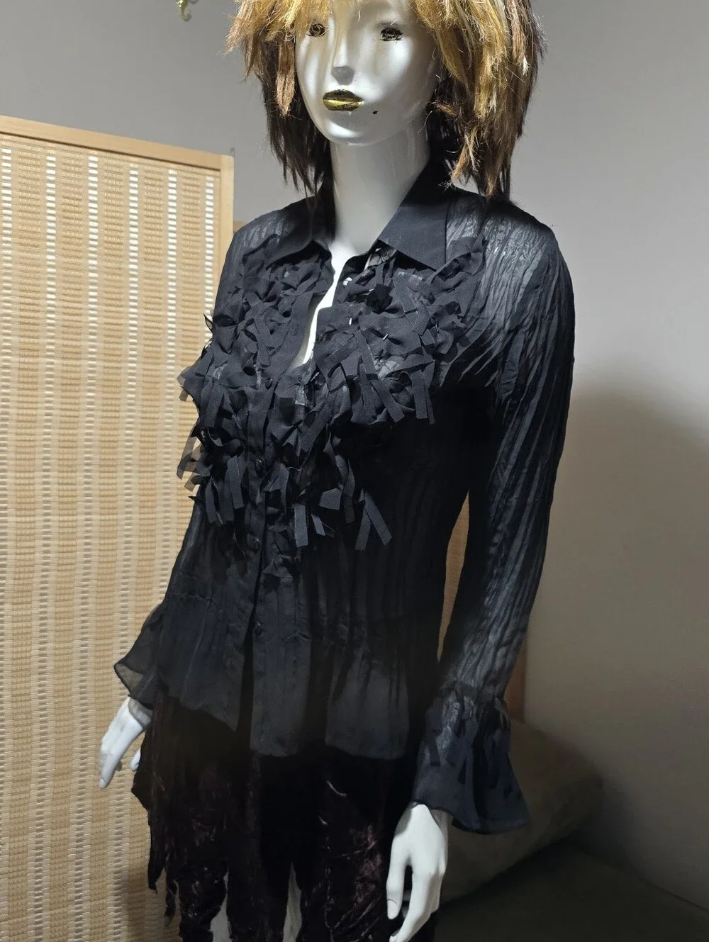 Notations Black Ruffle-Front Button Blouse - Picture 3 of 6